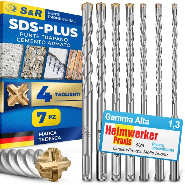 S&R Set 7 Punte SDS-Plus 4 Taglienti 5-12x160mm