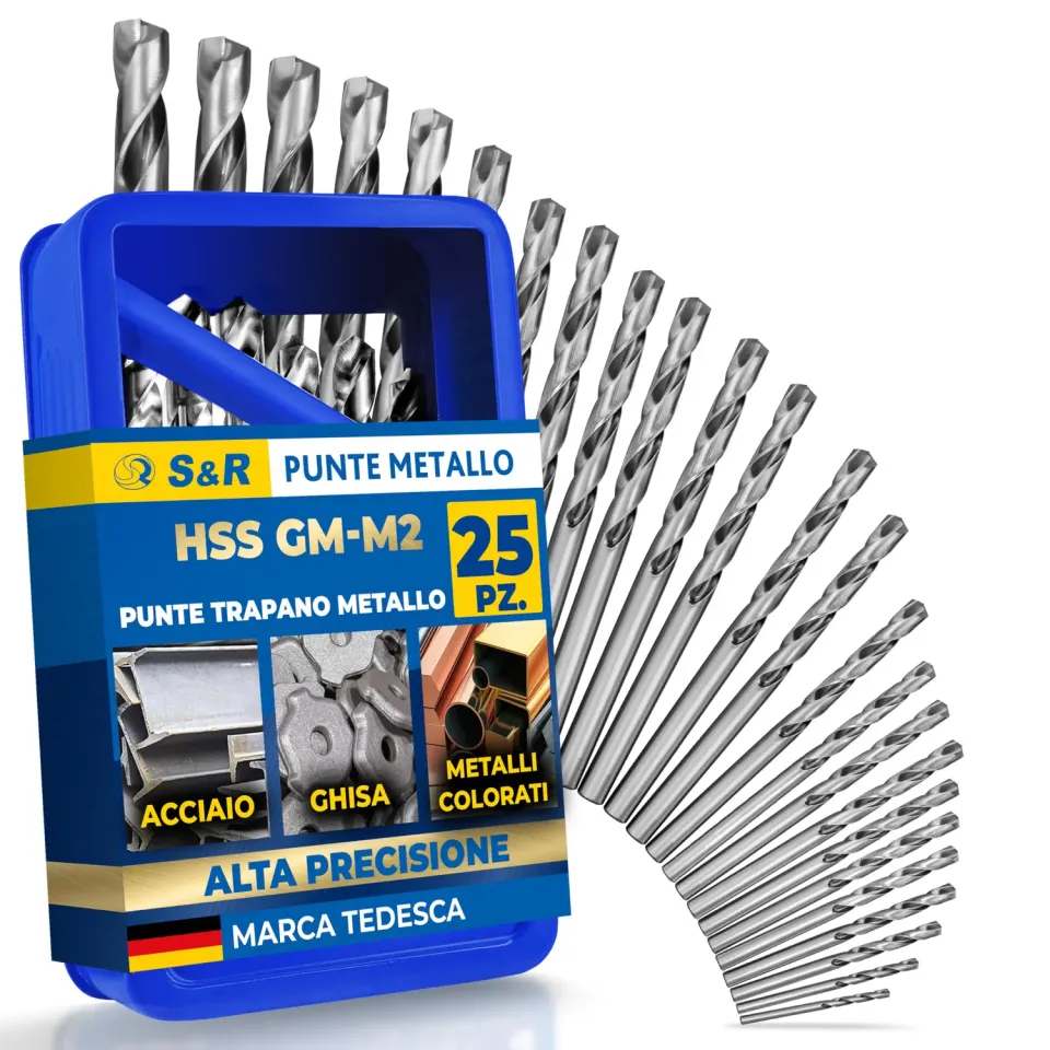 S&R GM punte trapano metallo HSS 25 pezzi 1-13 mm in cassetta