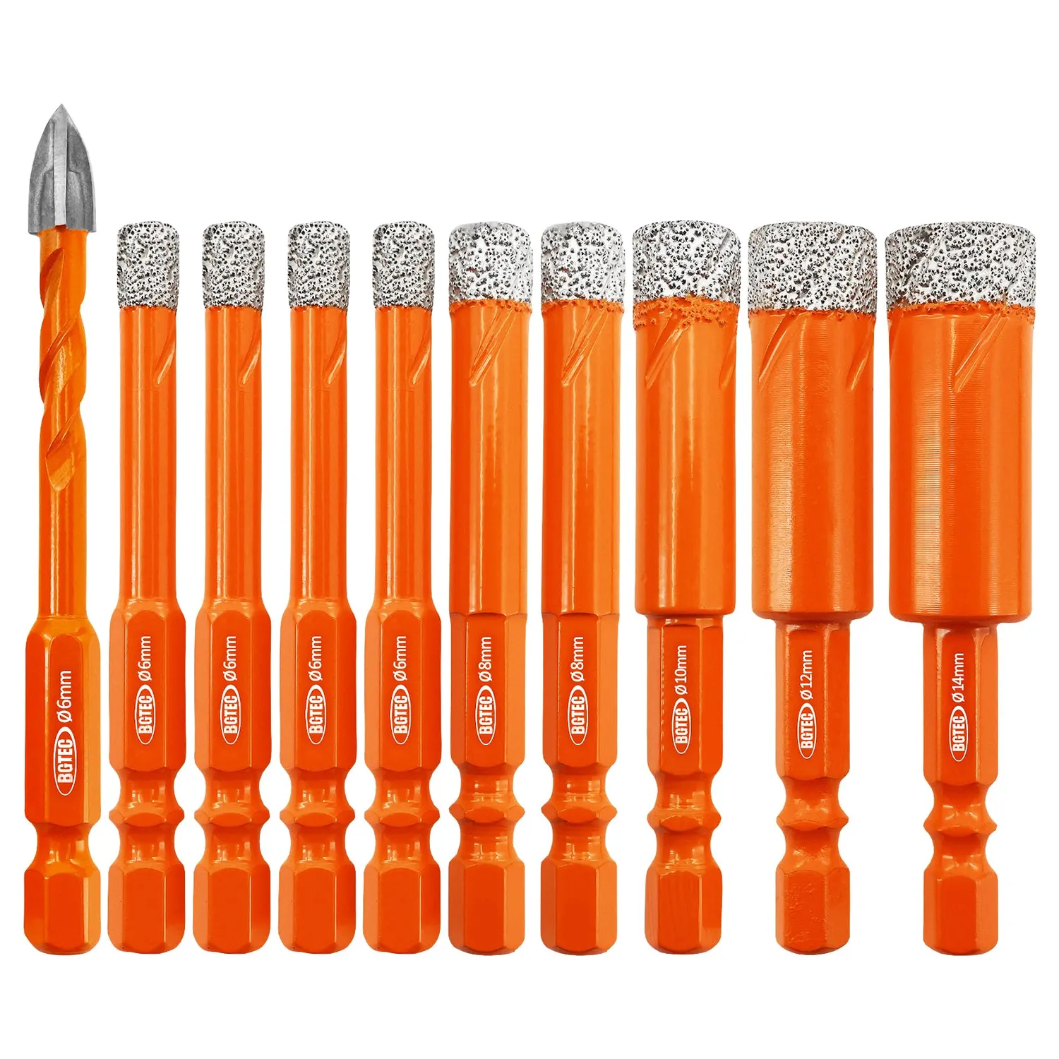 BGTEC Set7 punte diamantate 10 mm 5 pezzi a secco