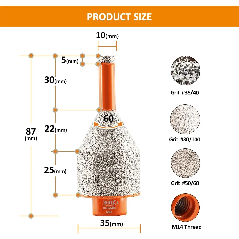 BGTEC fresa dito diamantata 10-35 mm M14 gres marmo