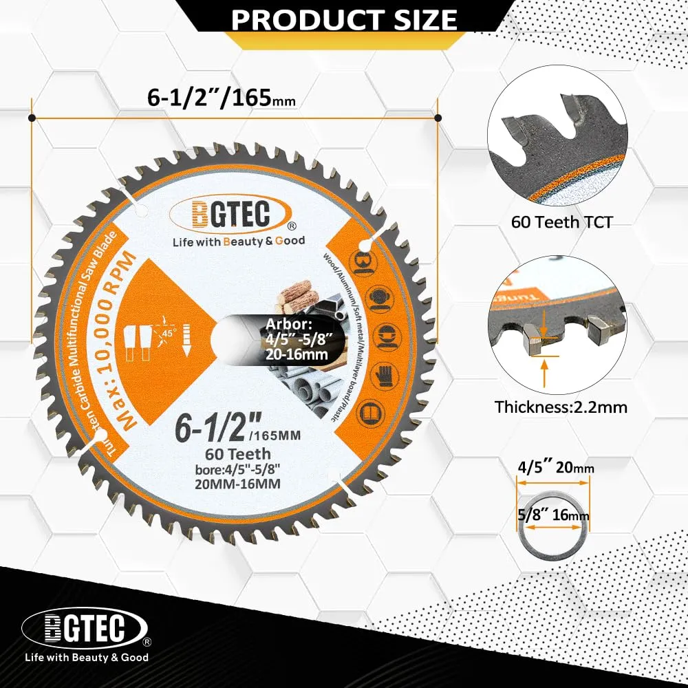 BGTEC lama circolare TCT 165x20 mm 60 denti uso generale