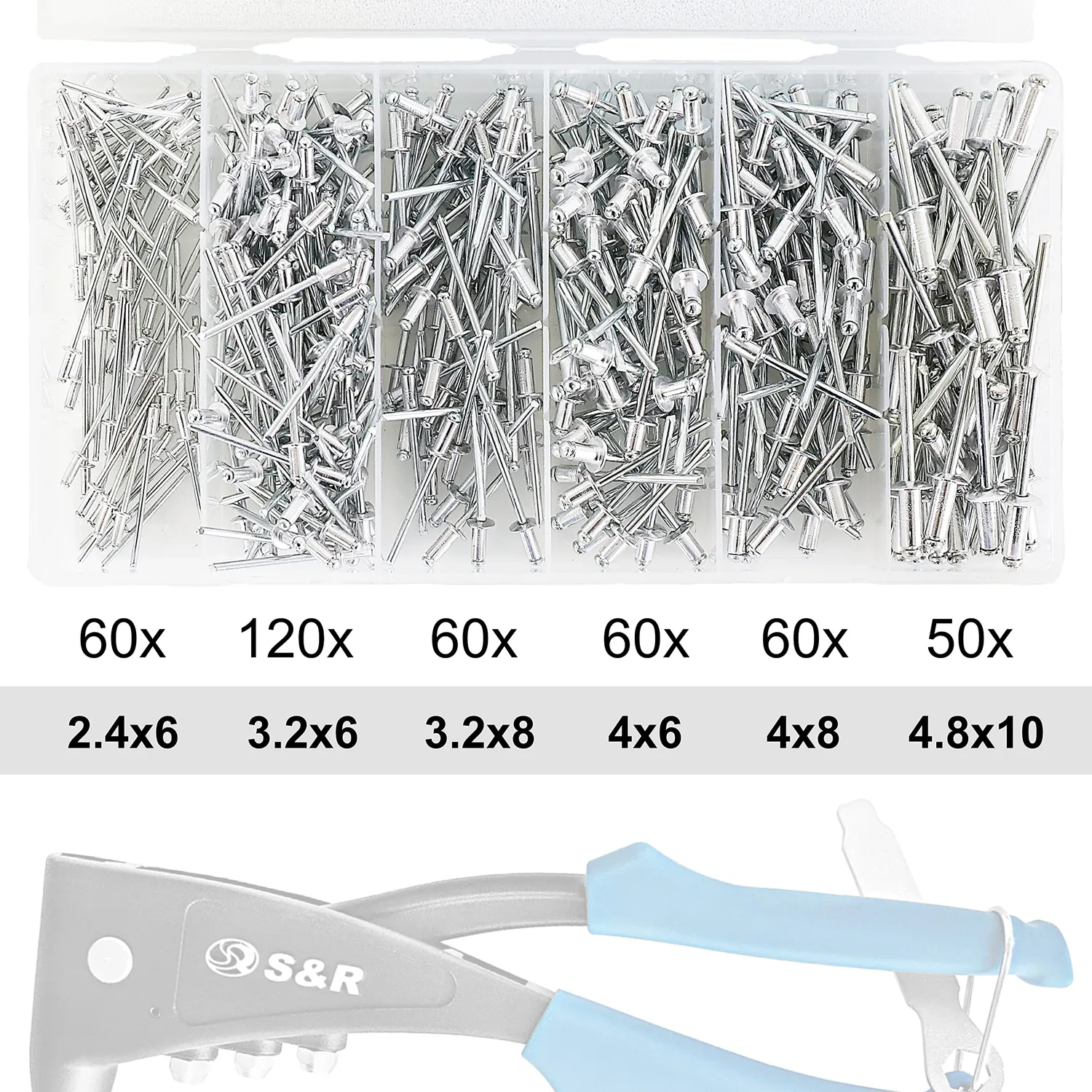 S&R Set rivetti ciechi alluminio 410 pezzi 6 misure