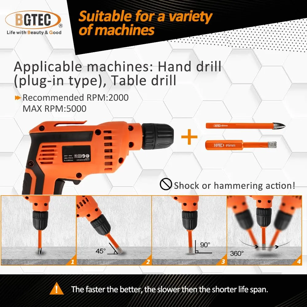 BGTEC S1 set 6 punte diamantate 6 mm a secco