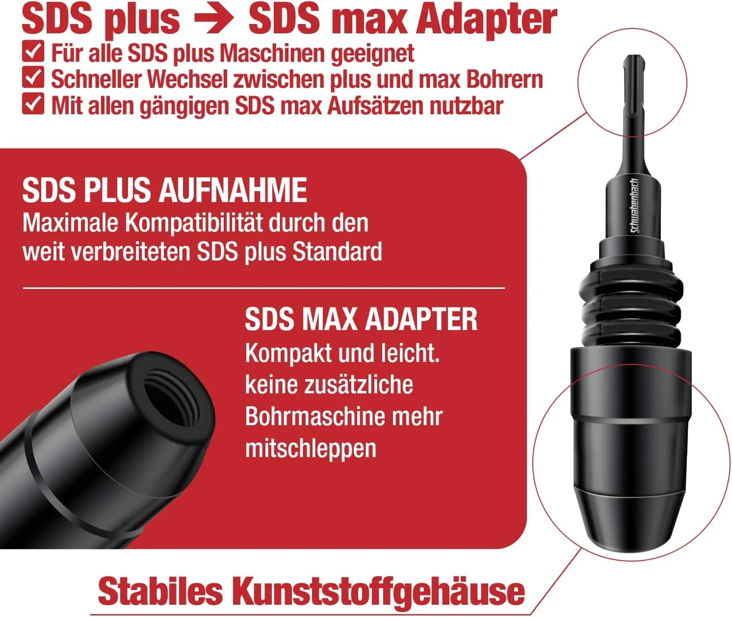 Schwabenbach Adattatore SDS-Plus su SDS-Max Acciaio Temprato
