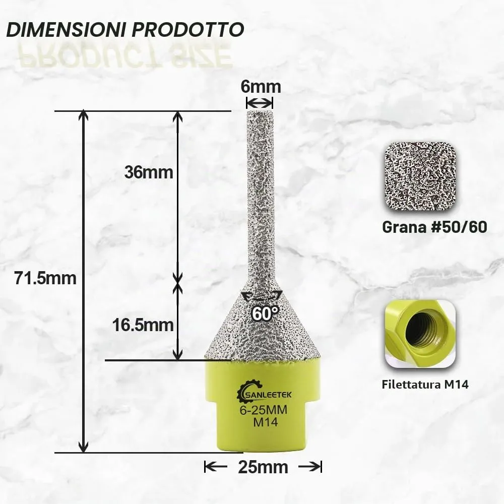 Sanleettek fresa diamantata 6-25 mm M14 per ceramica
