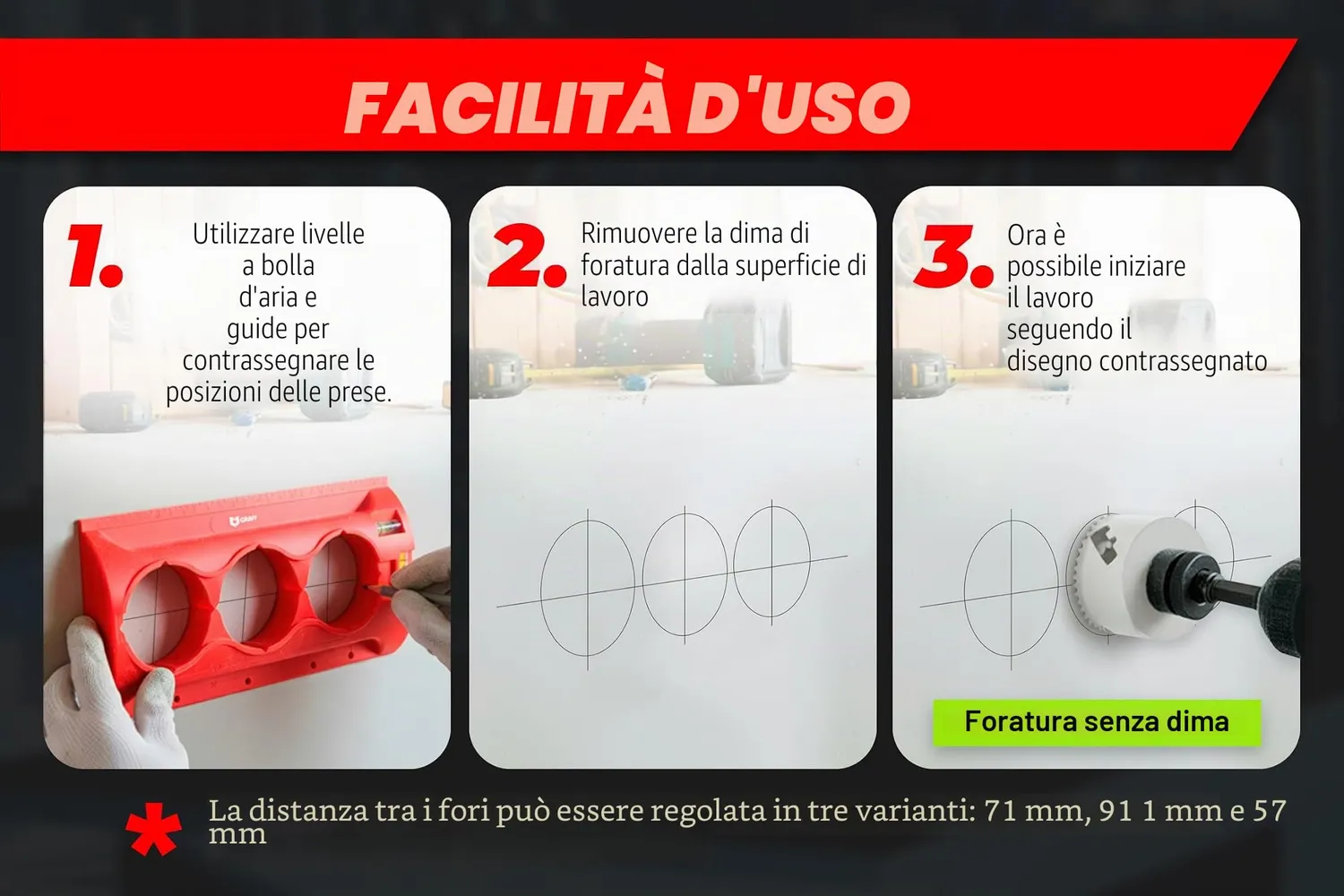Graff dima foratura scatole incasso con livelle