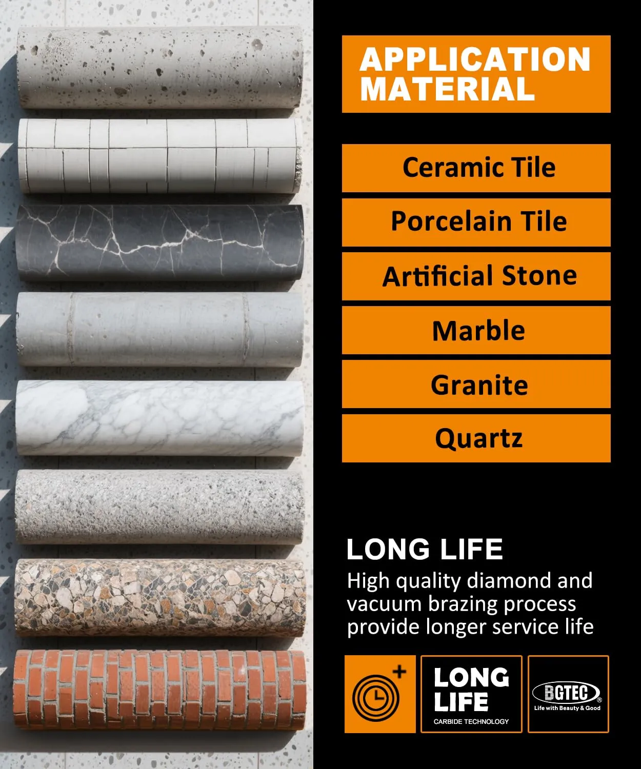 BGTEC Punte Diamantate 6 mm 10 Pezzi per Gres Porcellanato