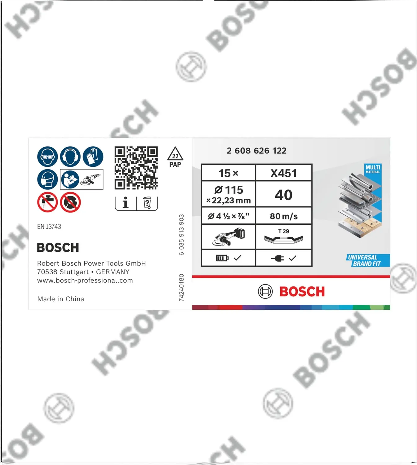 Bosch X451 disco lamellare 115 mm acciaio grana 40-60 15 pezzi