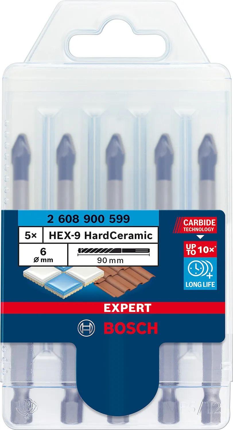 Bosch Expert HEX-9 Hard Ceramic punte 6 mm 5 pz per piastrelle dure