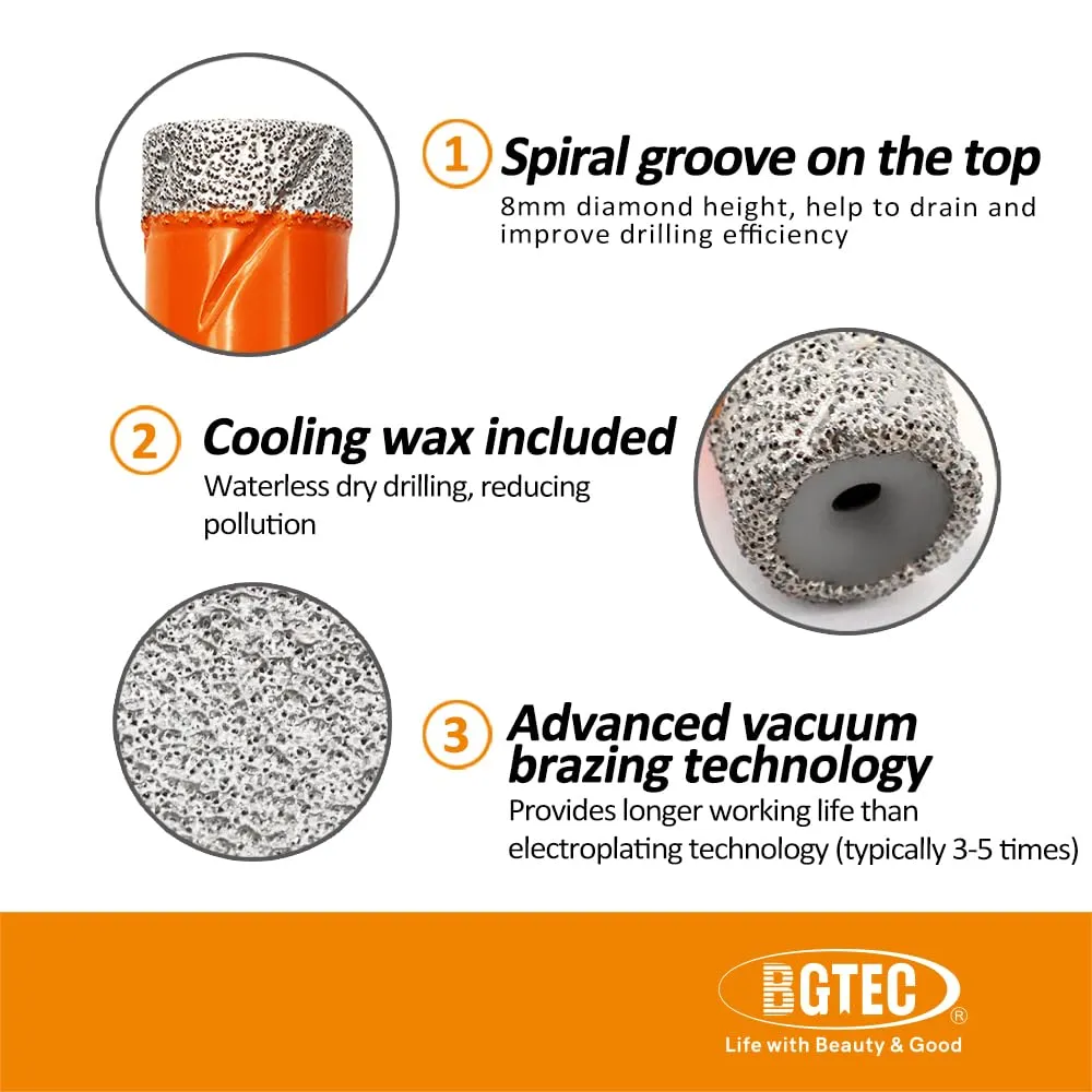 BGTEC Set7 punte diamantate 10 mm 5 pezzi a secco