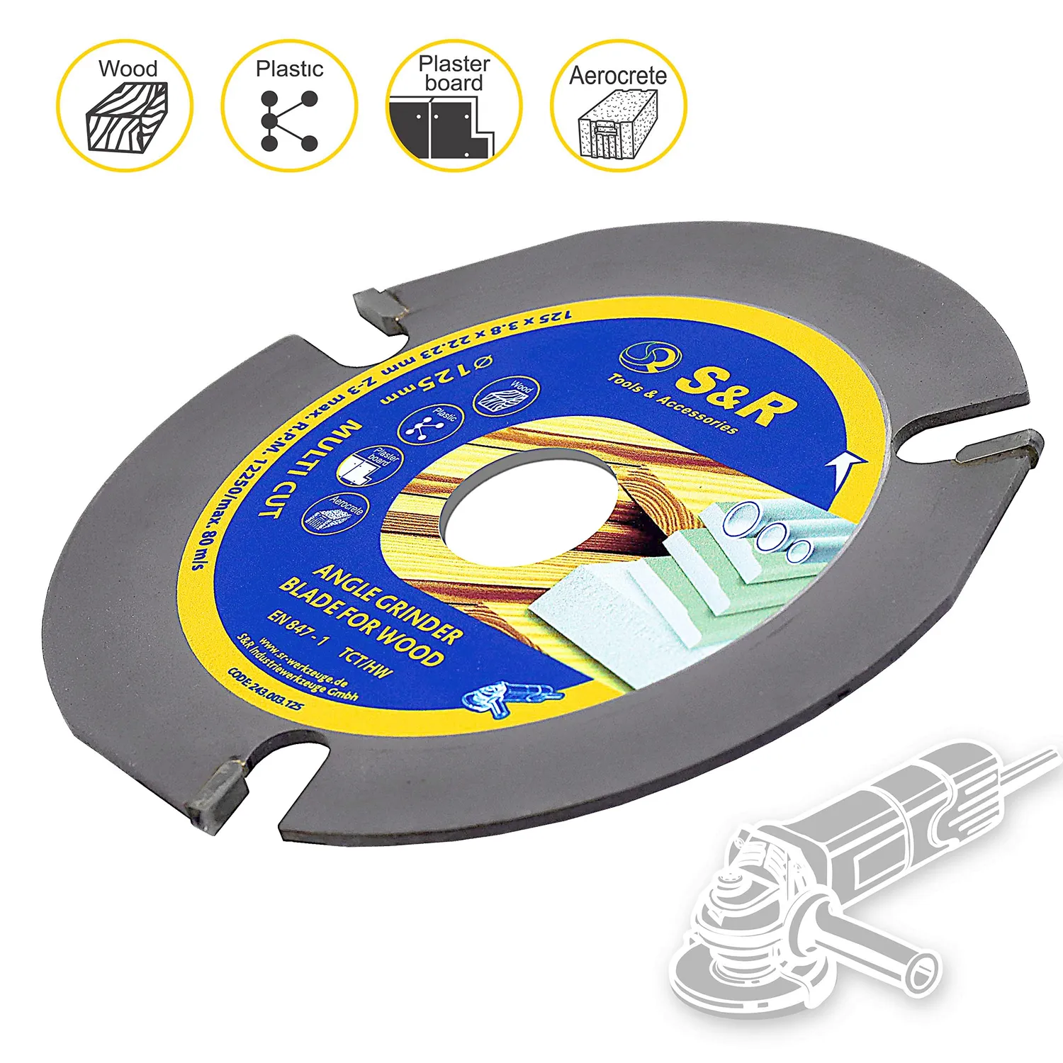 S&R disco legno 115 mm TCT 3 denti per smerigliatrice