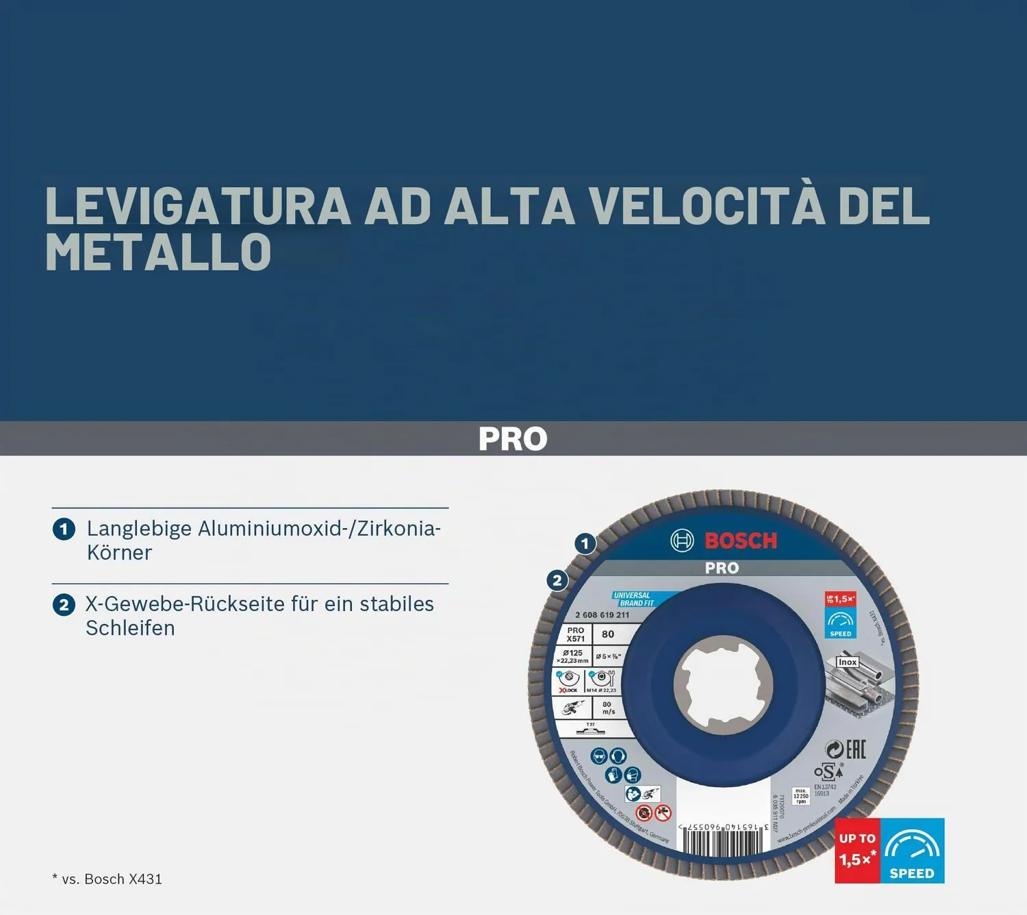 Bosch PRO X571 disco lamellare X-Lock 125 mm K60 metallo