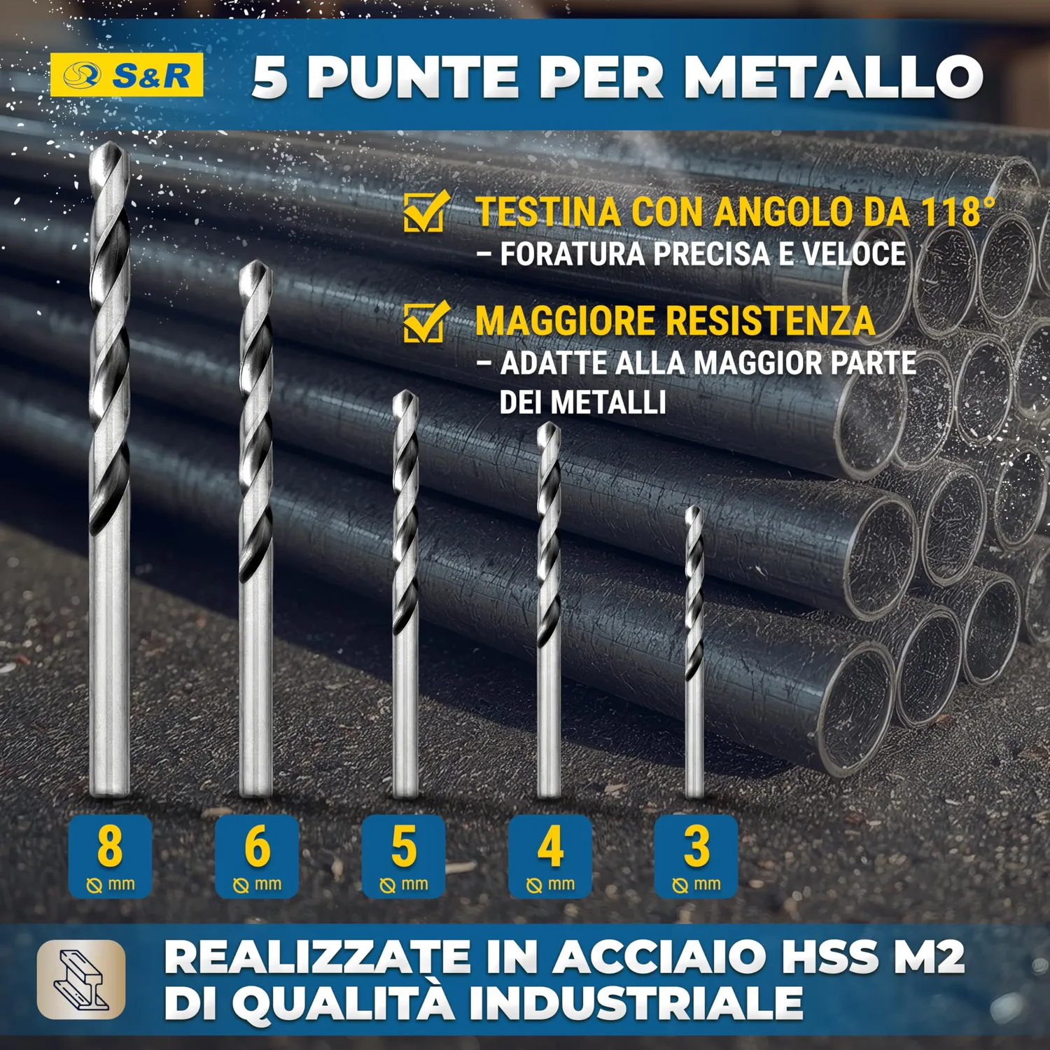 S&R Set 15 Punte Miste Muro Legno Metallo HSS