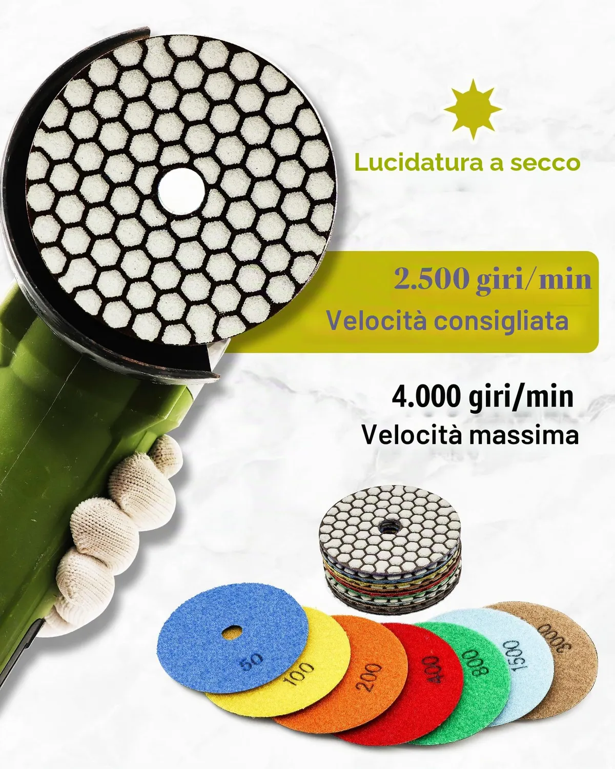 Sanleetek tamponi lucidatura diamantati 100 mm grana 50 8 pezzi