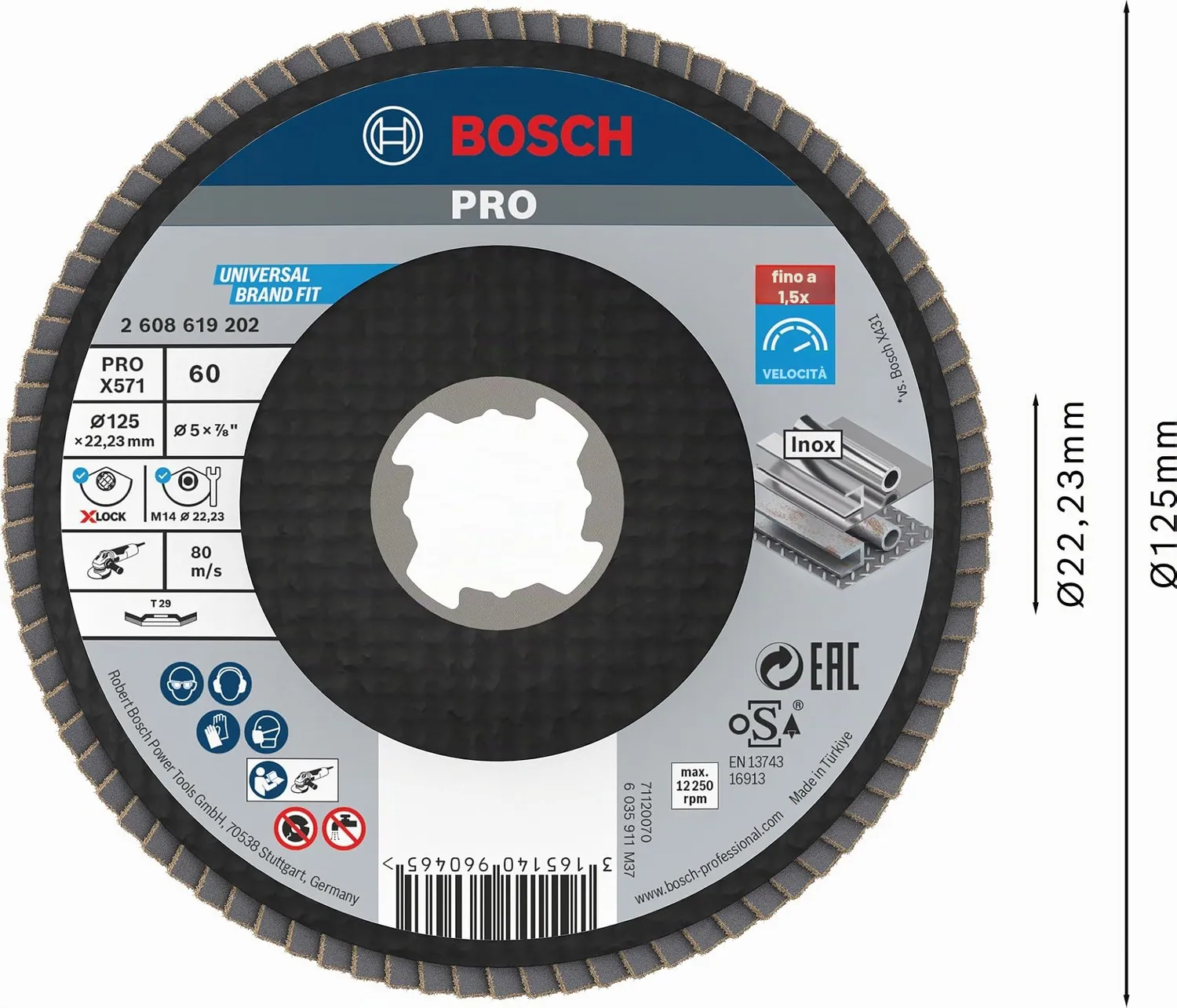 Bosch Expert PRO X571 disco lamellare 125 mm K60 metallo