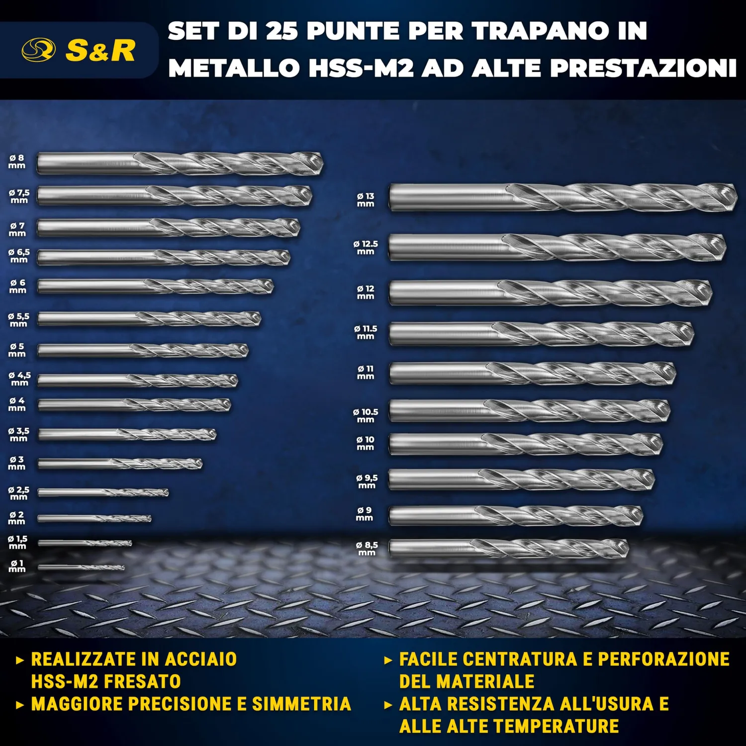 S&R GM punte trapano metallo HSS 25 pezzi 1-13 mm in cassetta