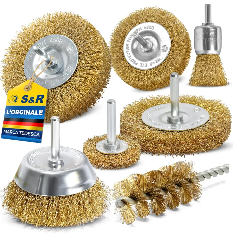 S&R set 7 spazzole metalliche 6 mm per trapano ottonate