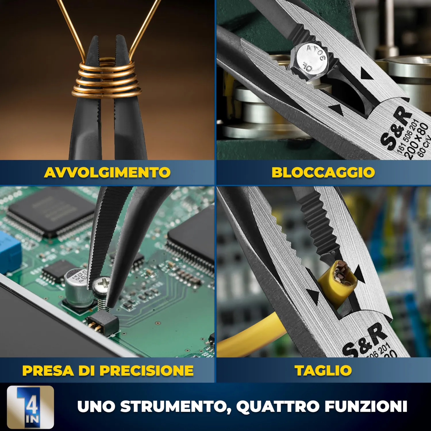S&R pinza becco lungo curvo 200 mm VDE 1000V