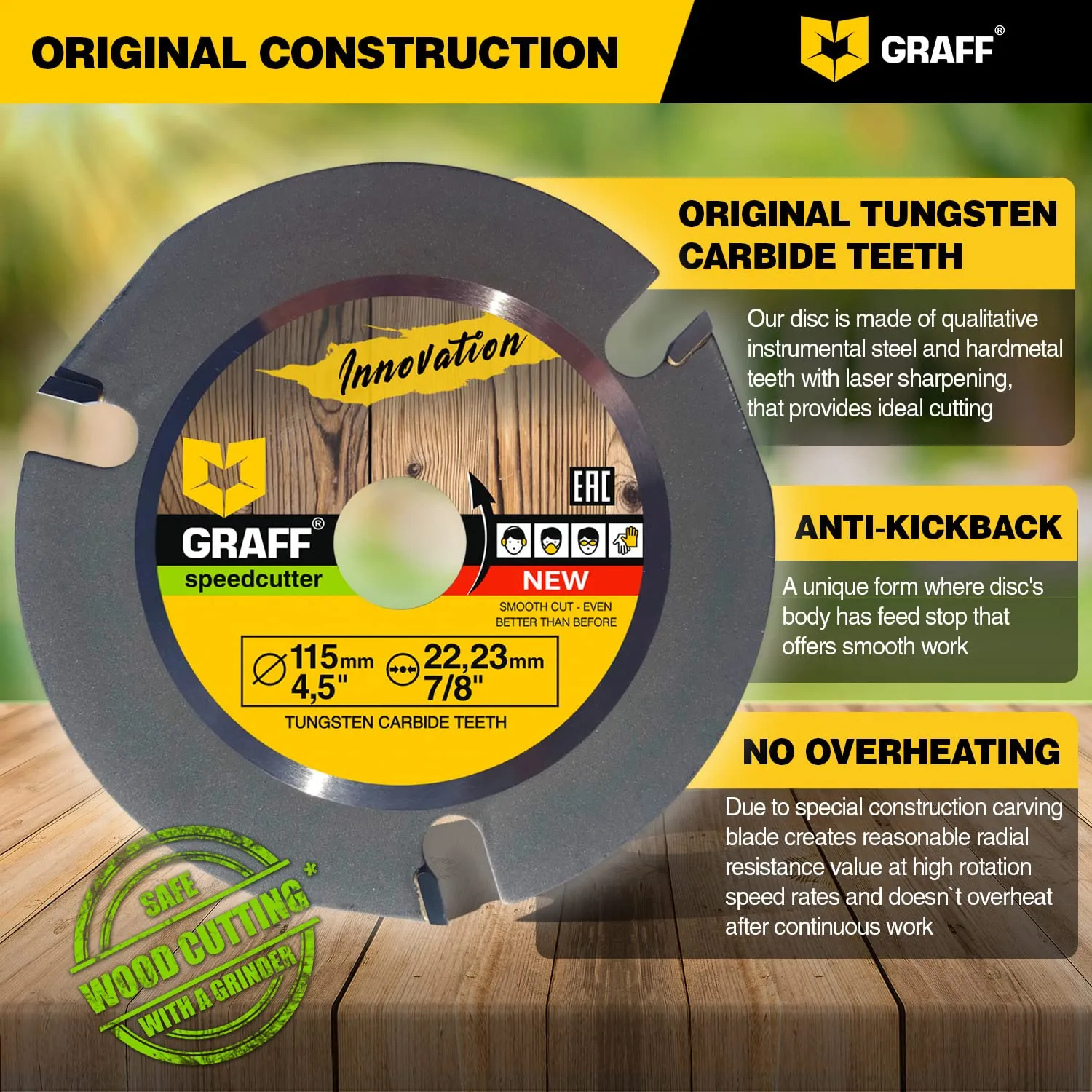 Graff Speedcutter Disco legno 115 mm 3 denti carburo intaglio