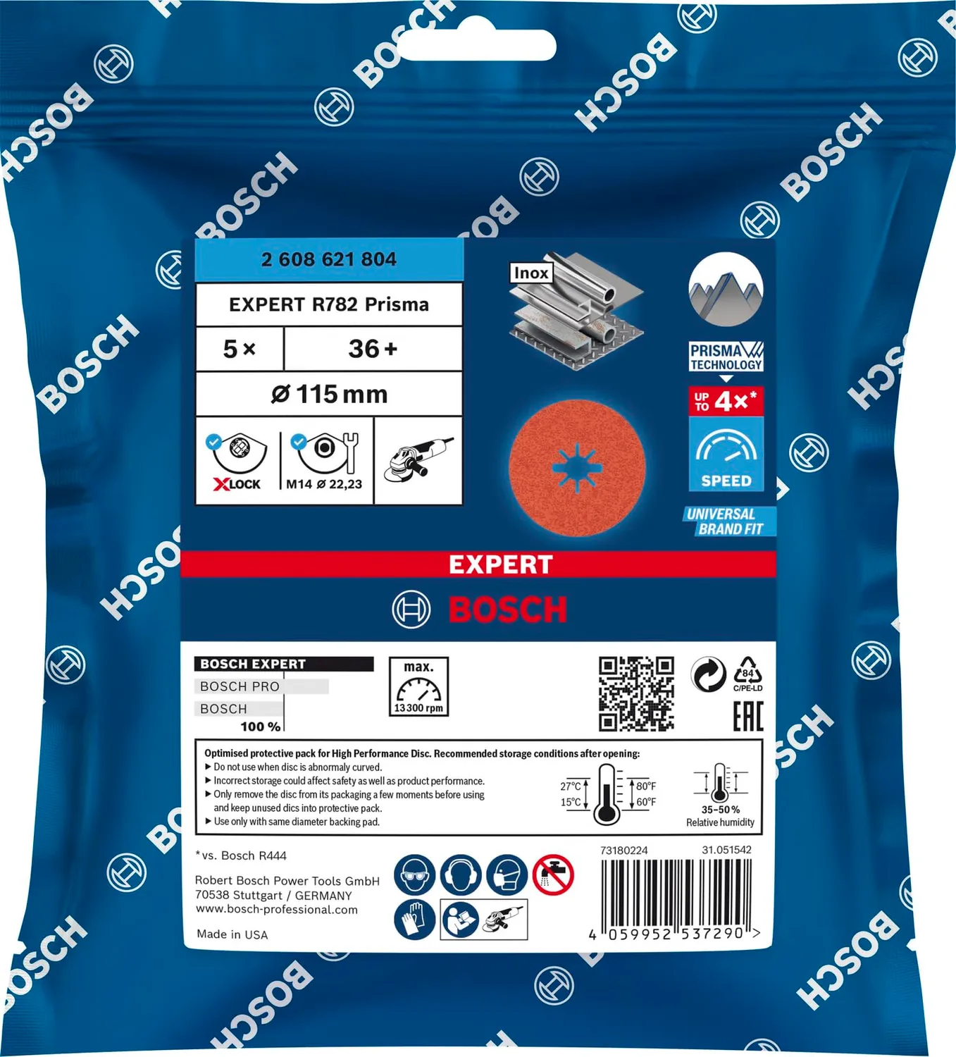 Bosch Expert R782 Prisma disco fibrato 115 mm G36 5 pz inox