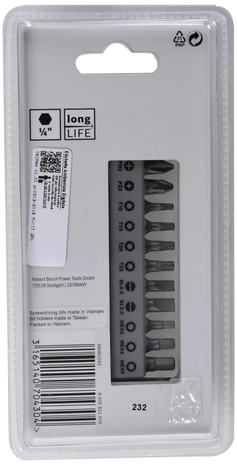 Bosch Expert Extra Hard Set Bit Avvitamento 12 Pezzi PH PZ HEX
