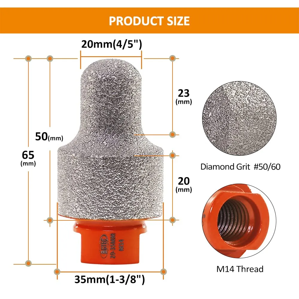BGTEC fresa diamantata a dito 20-35 mm M14 gres marmo