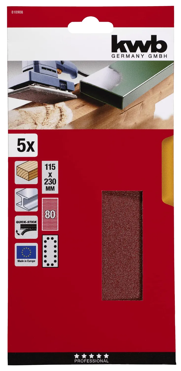 KWB Professional 8189-08 carta vetrata grana 80 5 pezzi