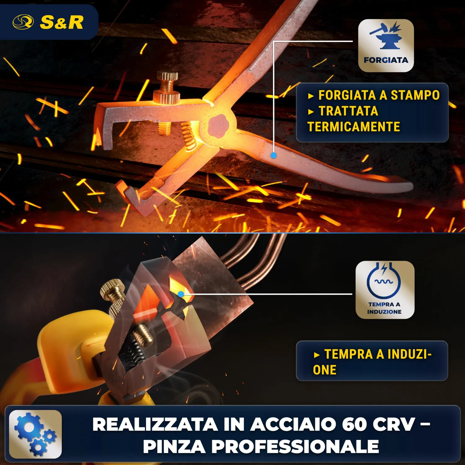 S&R Pinza Spelacavi Elettricista 160 mm 1000V VDE Isolata