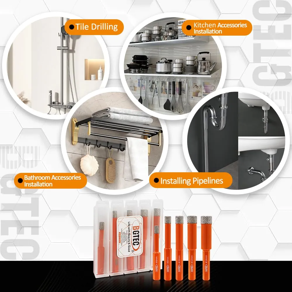 BGTEC Punte Diamantate 8 mm Gres Vetro 5 pezzi Secco
