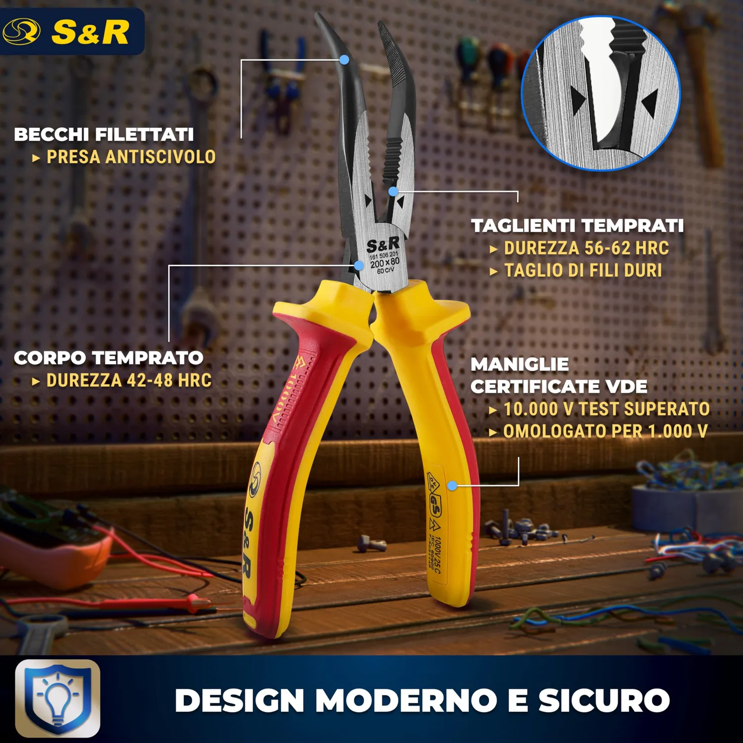S&R pinza becco lungo curvo 200 mm VDE 1000V