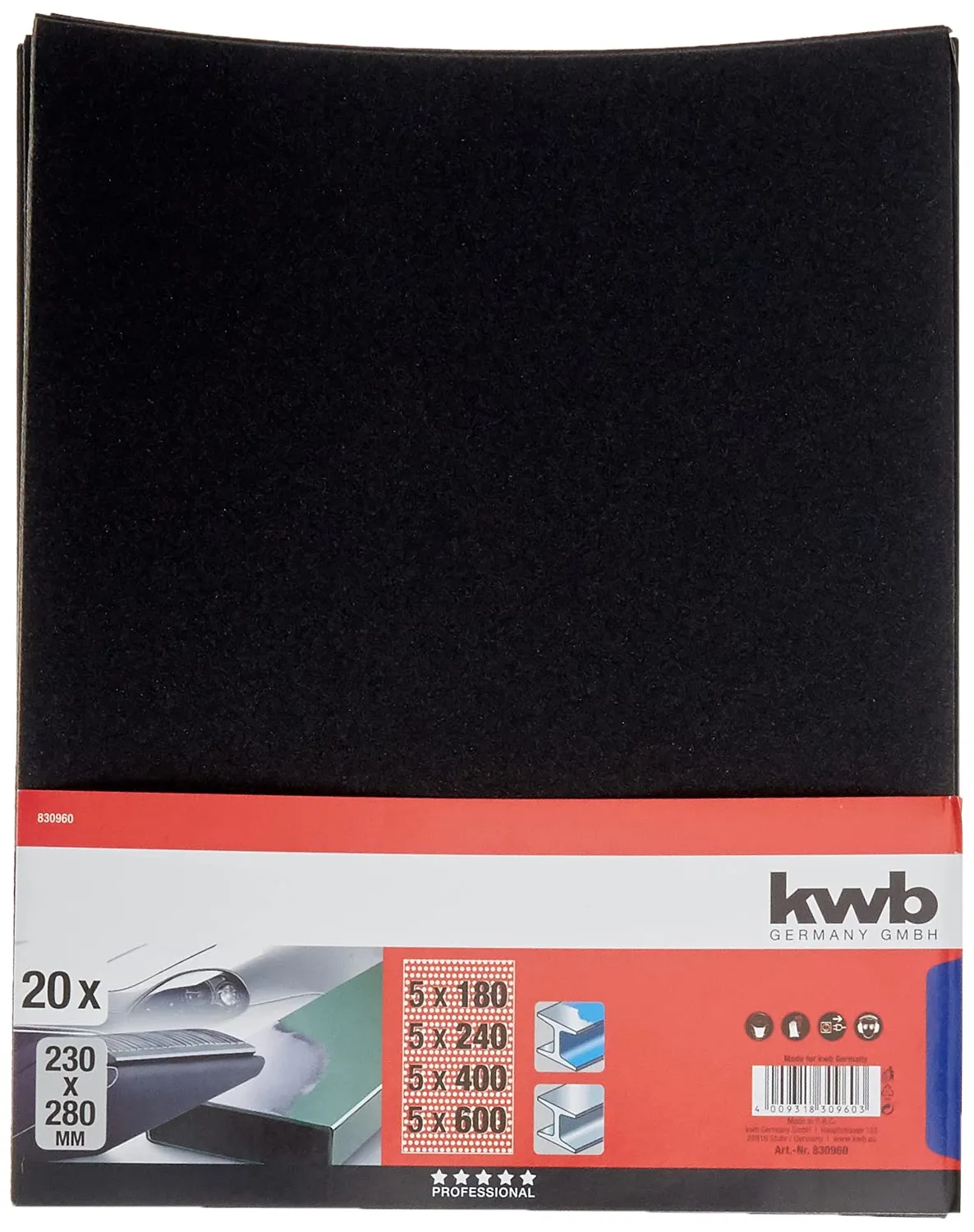 KWB 800-960 carta vetrata Flint 50 fogli 23x28 cm legno