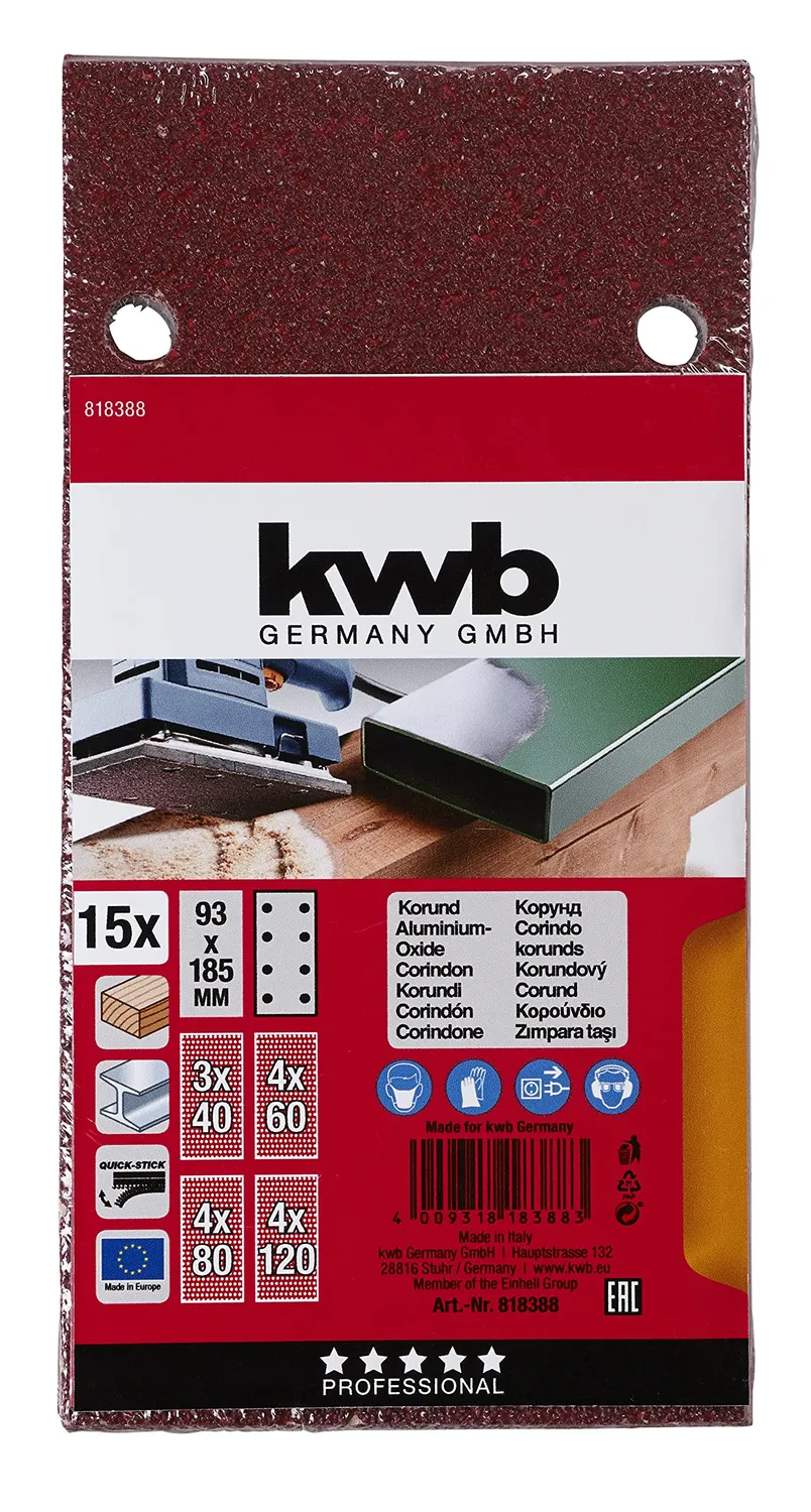 KWB Quick-Stick 8183-88 fogli abrasivi 93x185 mm legno