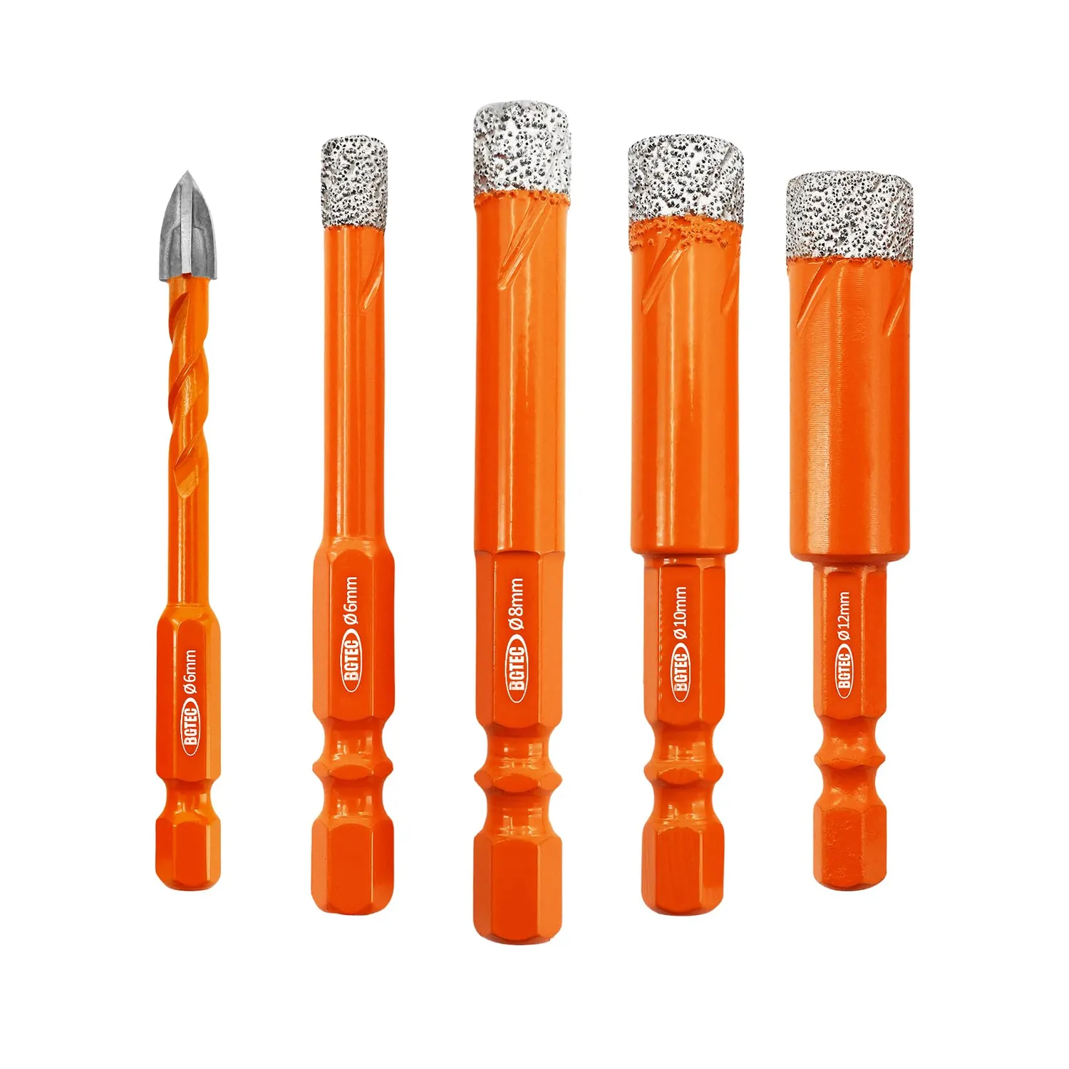 BGTEC Set7 punte diamantate 10 mm 5 pezzi a secco