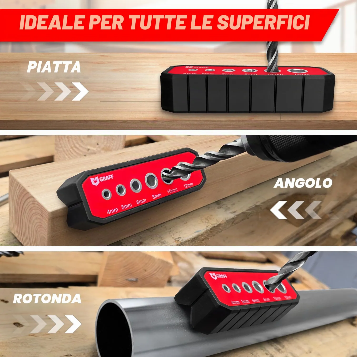 Graff dima foratura guida 4-12 mm 6 boccole 90° 45°