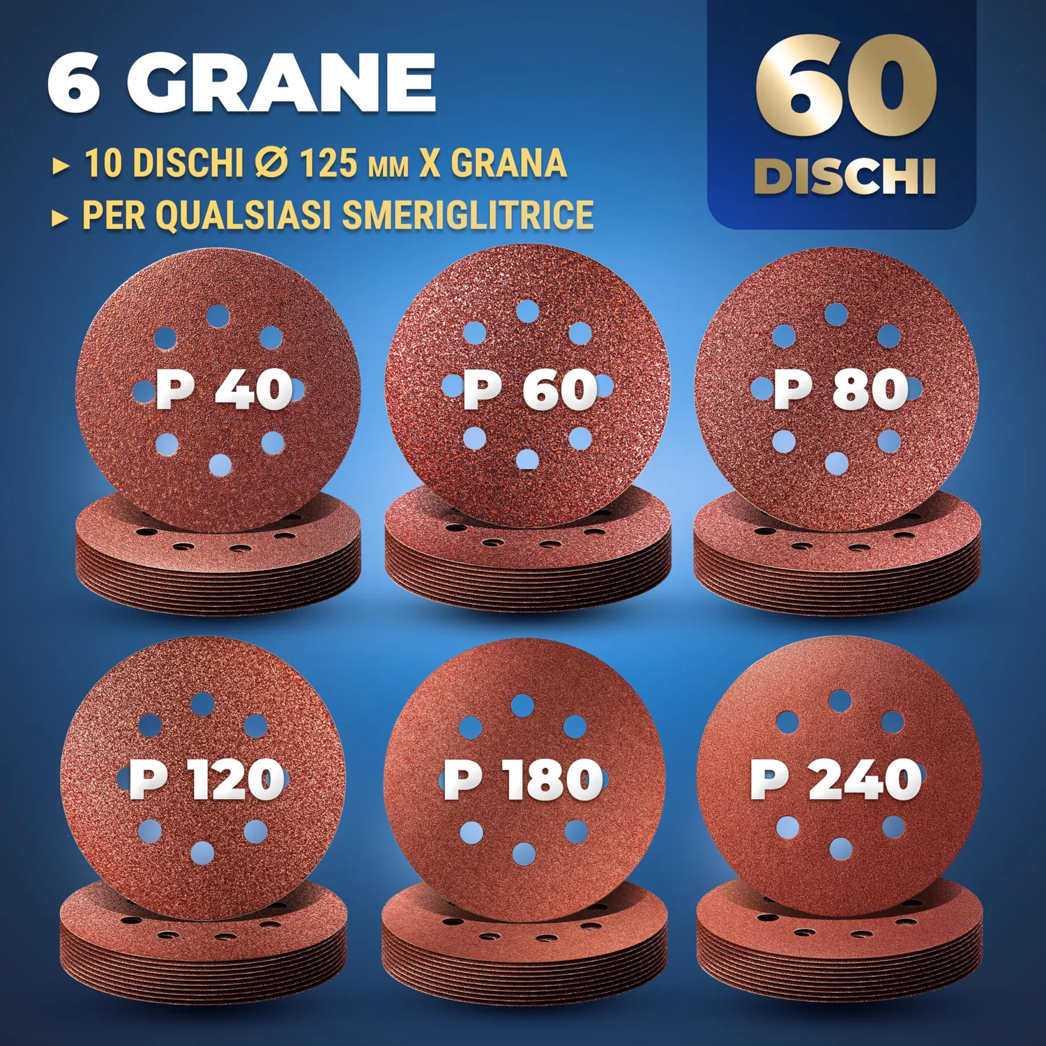 S&R dischi abrasivi 125 mm set 60 pezzi grana 40-240