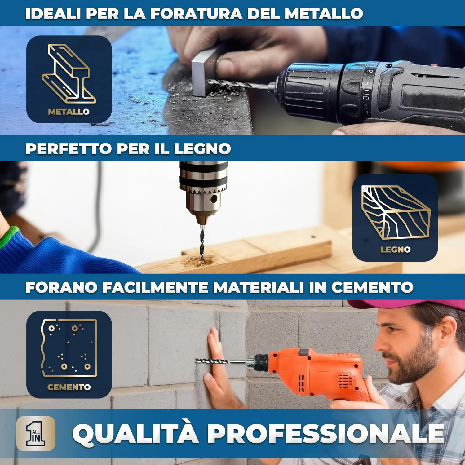 S&R Set 15 Punte Miste Muro Legno Metallo HSS