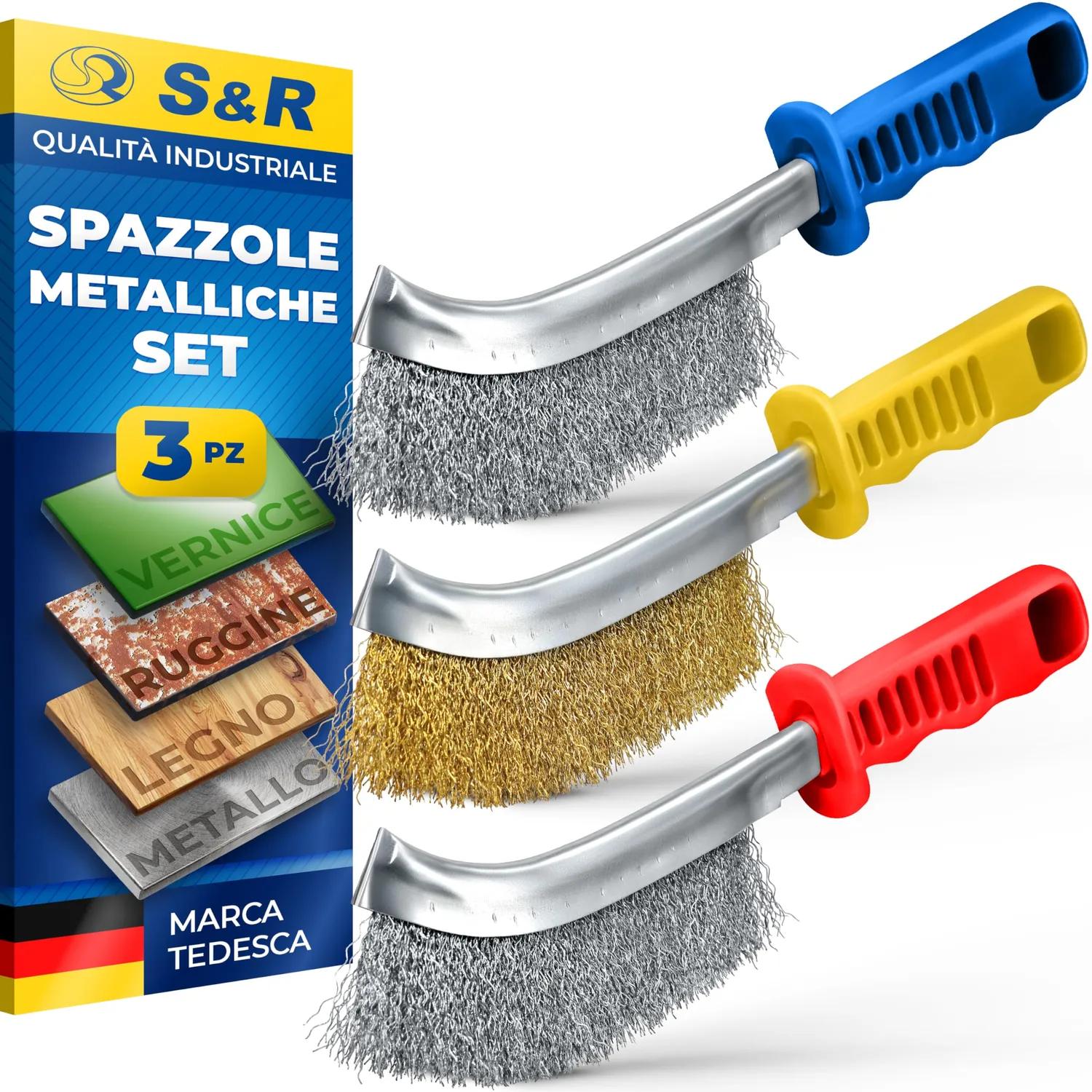 S&R Set 3 Spazzole Metalliche Inox Ottone 290 mm