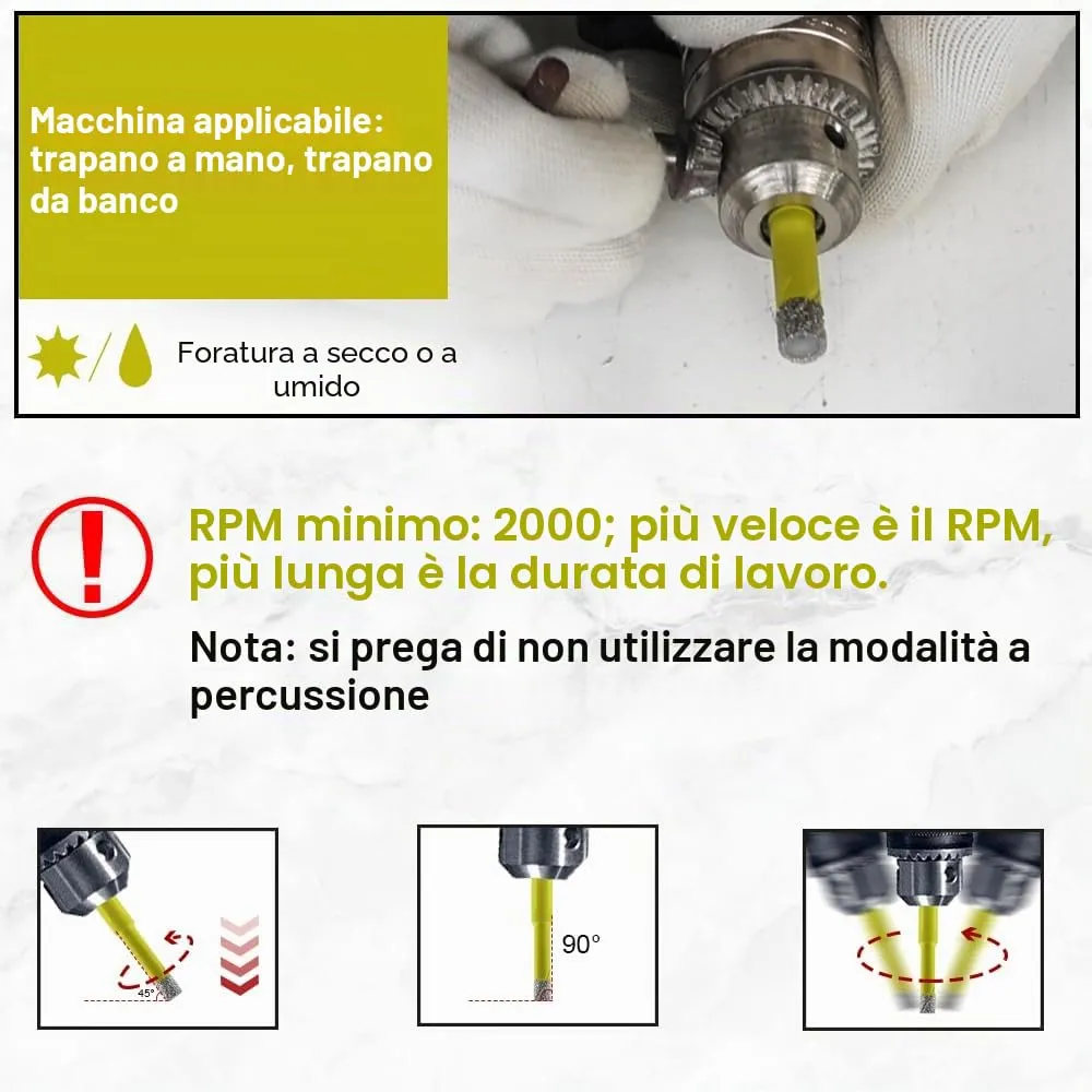 SANLEETEK fresa diamantata 5/6/8/10/12mm 5pz per gres a secco
