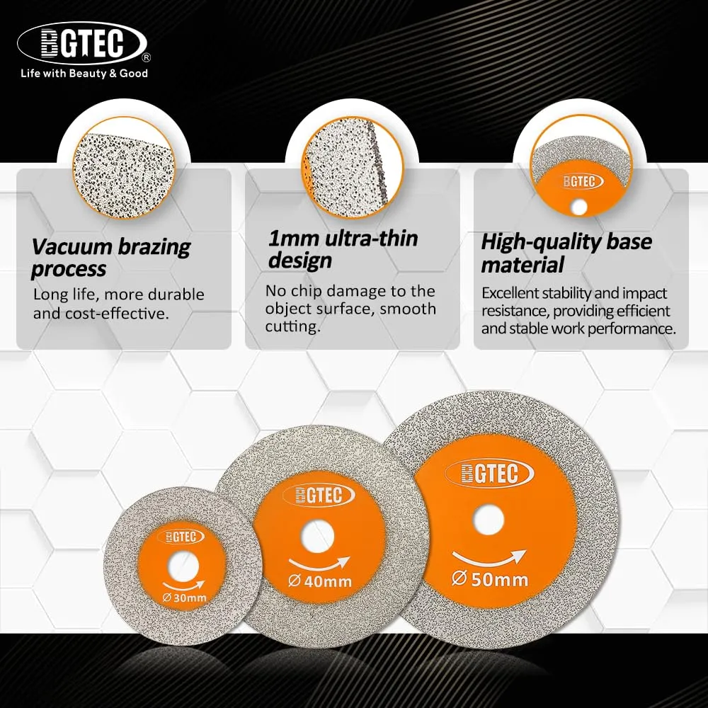 BGTEC Disco Diamantato 50 mm Vetro Set 5 Pezzi Gambo