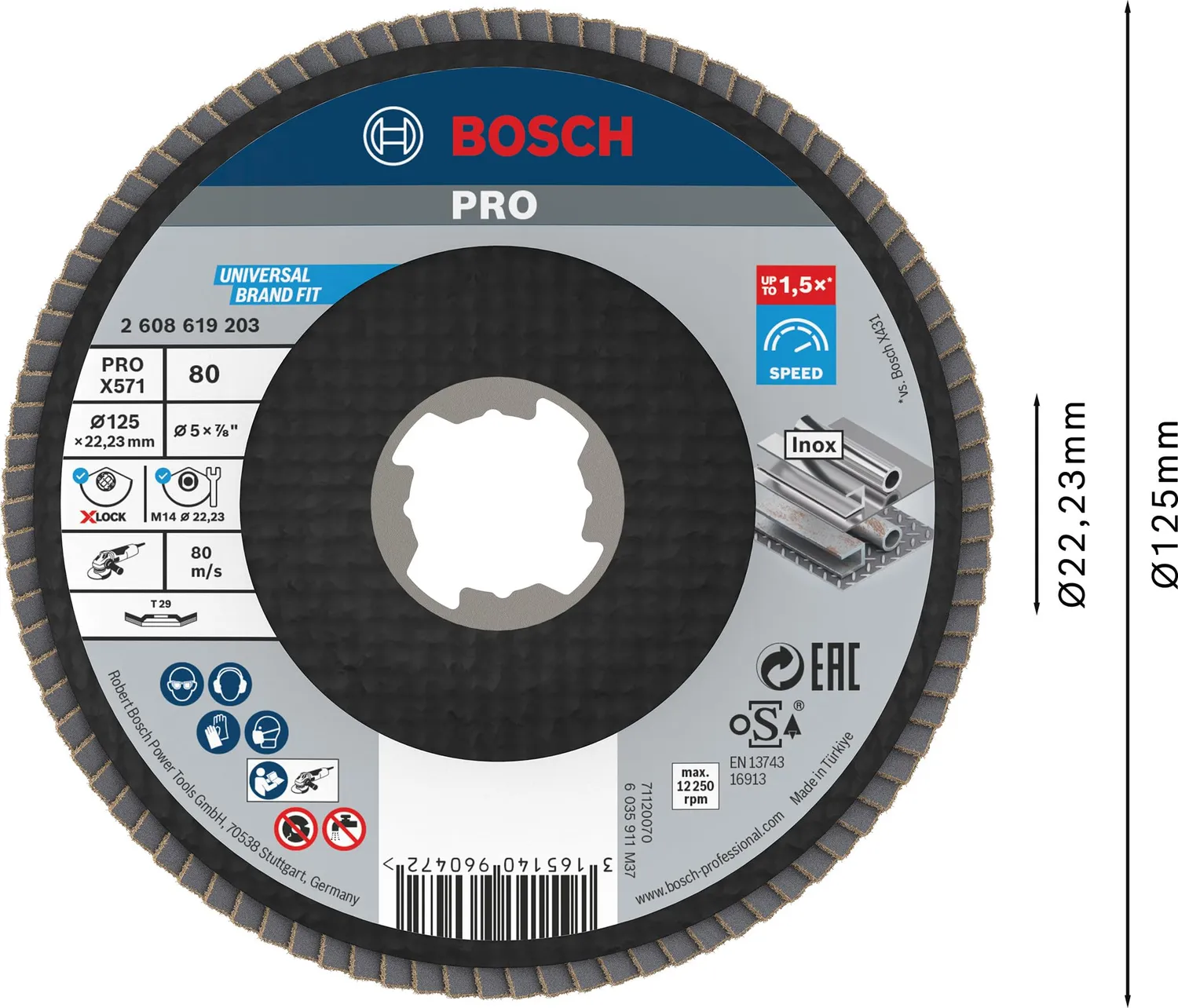 Bosch Expert X571 disco lamellare X-Lock 125mm K80