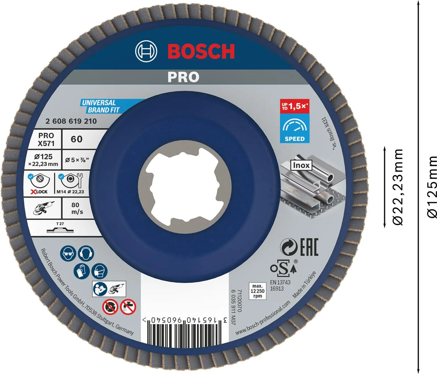 Bosch PRO X571 disco lamellare X-Lock 125 mm K60 metallo