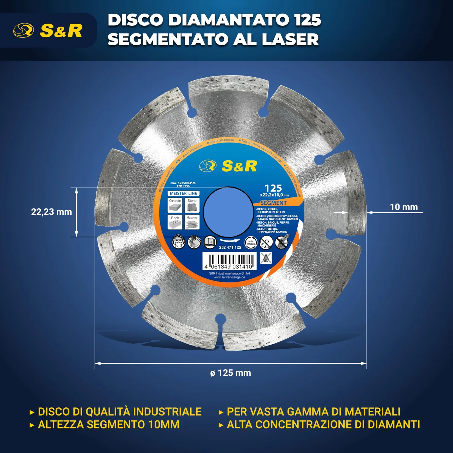 S&R Segment Disco Diamantato 125 x 22,2 mm Cemento