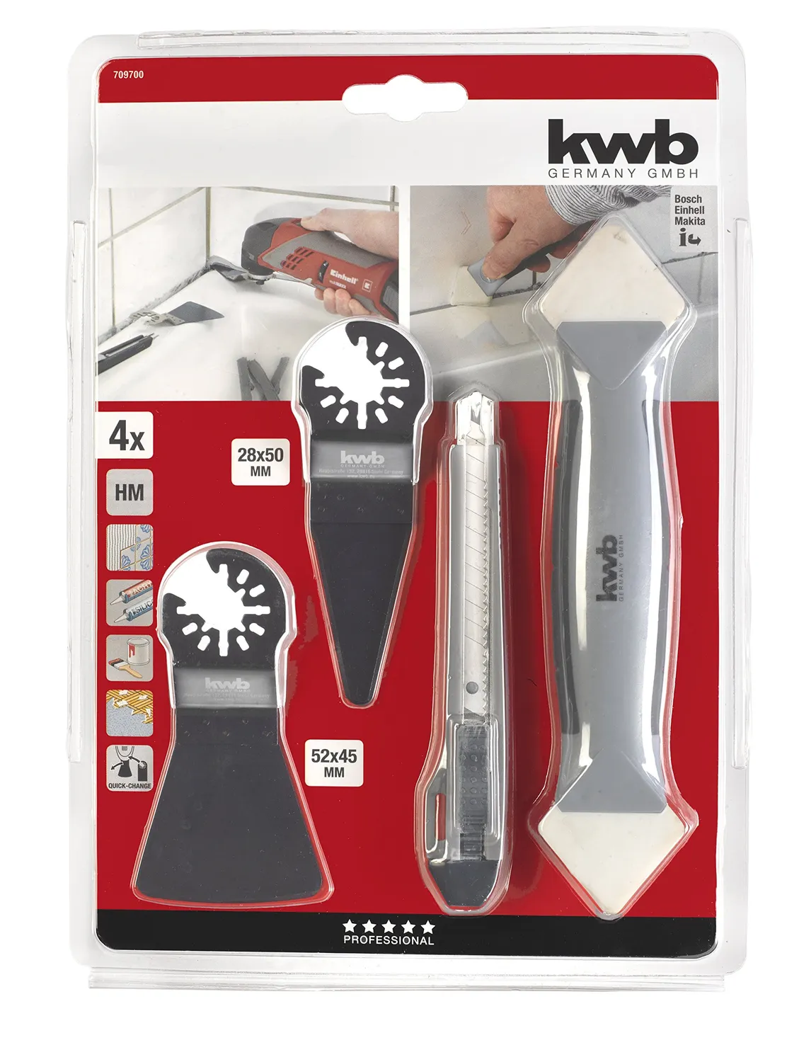 KWB 709700 kit silicone 4 pezzi raschietti e lisciatore