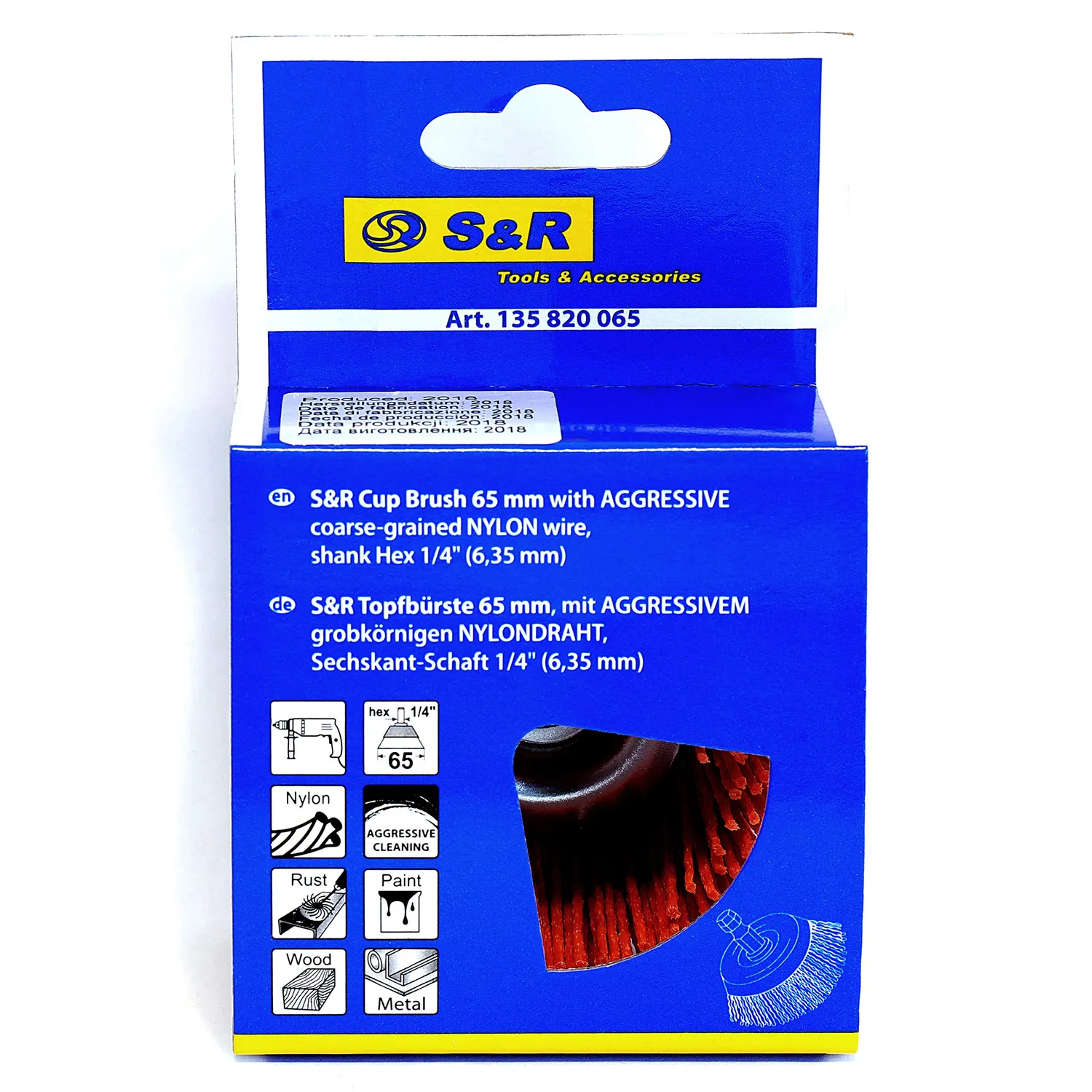 S&R spazzola a tazza nylon aggressiva trapano 65 mm