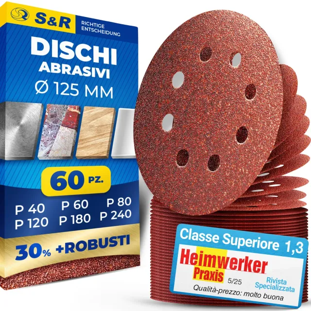 S&R 60 Dischi Abrasivi 125 mm P40-P240 per Orbitale