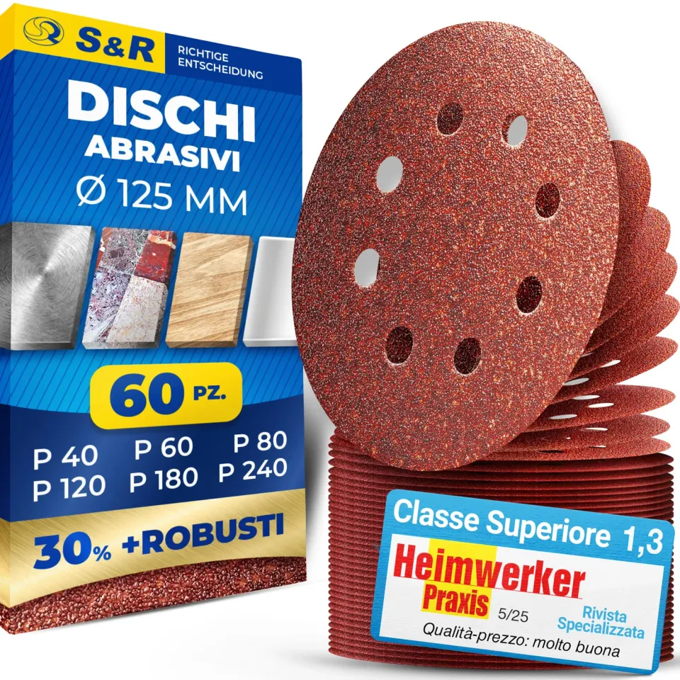 S&R 60 Dischi Abrasivi 125 mm P40-P240 per Orbitale