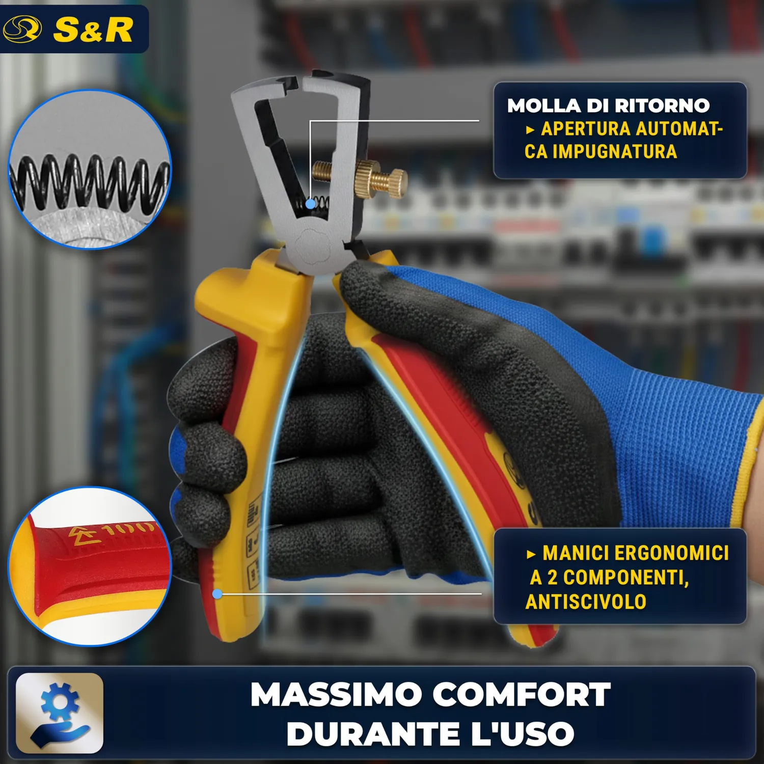 S&R Pinza Spelacavi Elettricista 160 mm 1000V VDE Isolata
