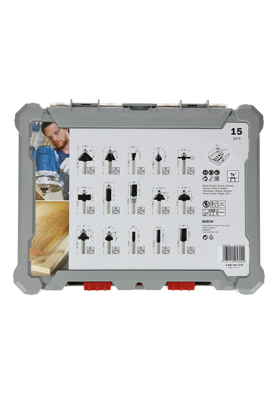 Bosch Expert set frese legno 15 pezzi gambo 1/4" misto valigetta