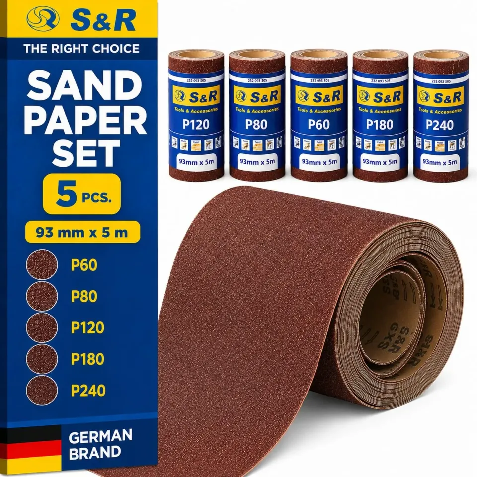 S&R Set 5 rotoli carta vetrata 93mm grana 60-240