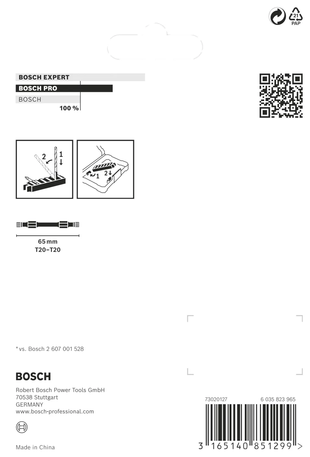Bosch PRO Impact bit doppi T20-T20 65 mm 8 pz Torx